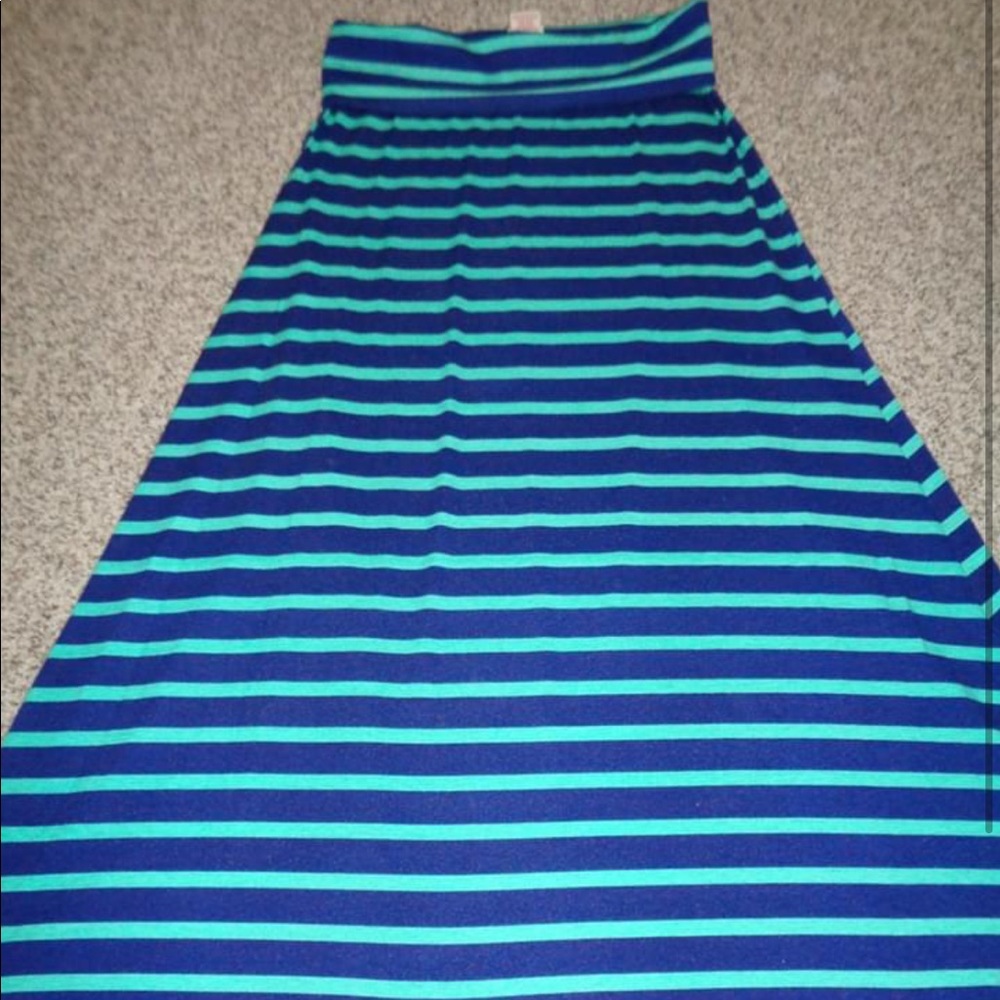 Mossimo Medium maxi blue and green striped skirt